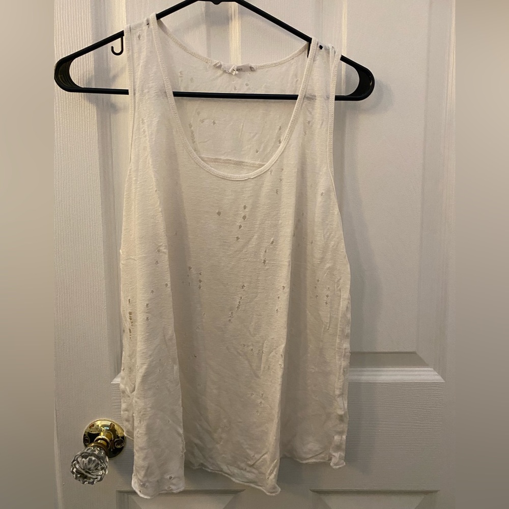 Olivaceous White Tank Top with Holes